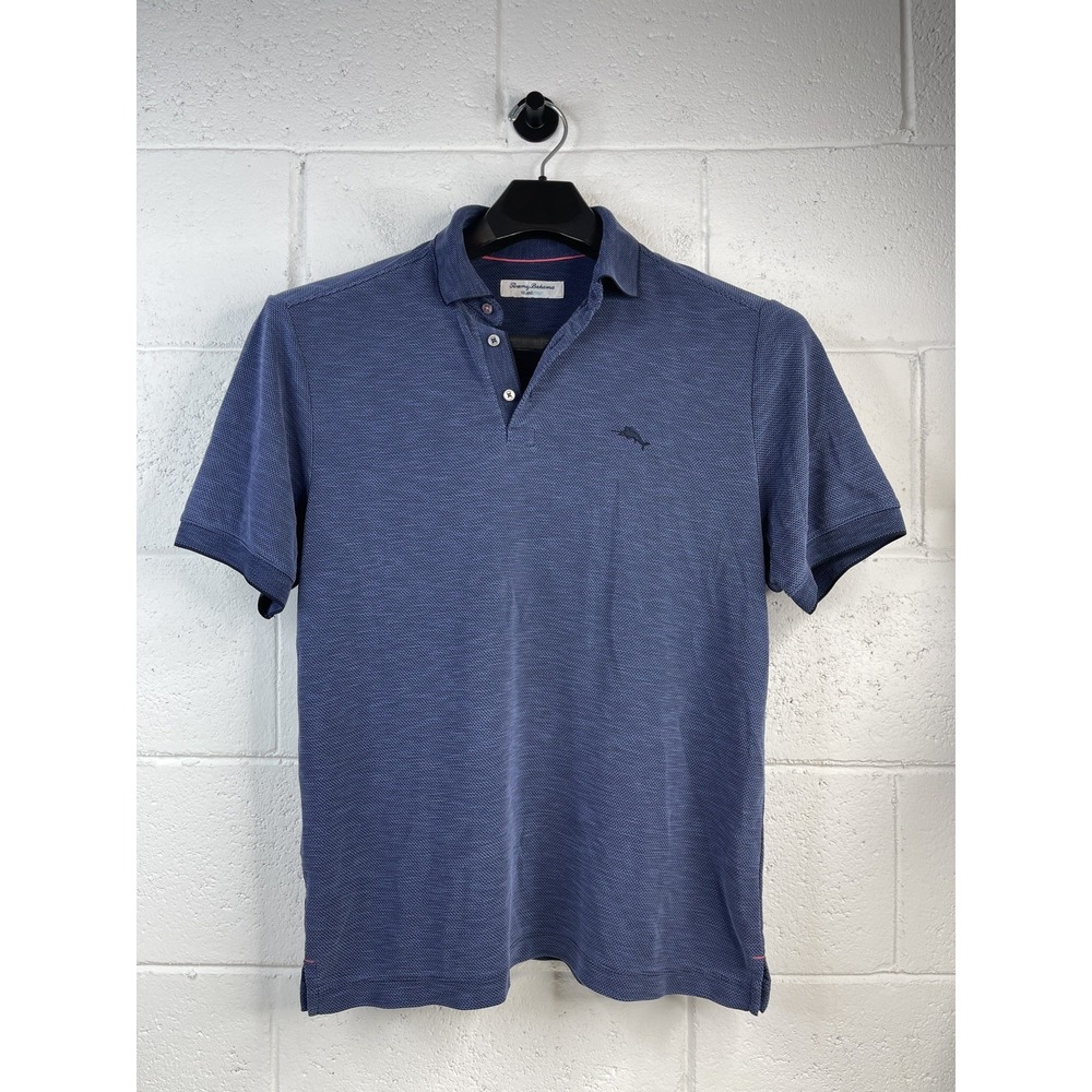 Tommy Bahama IslandZone Polo Shirt Mens Small S Blue Embroidered Marlin Tencel